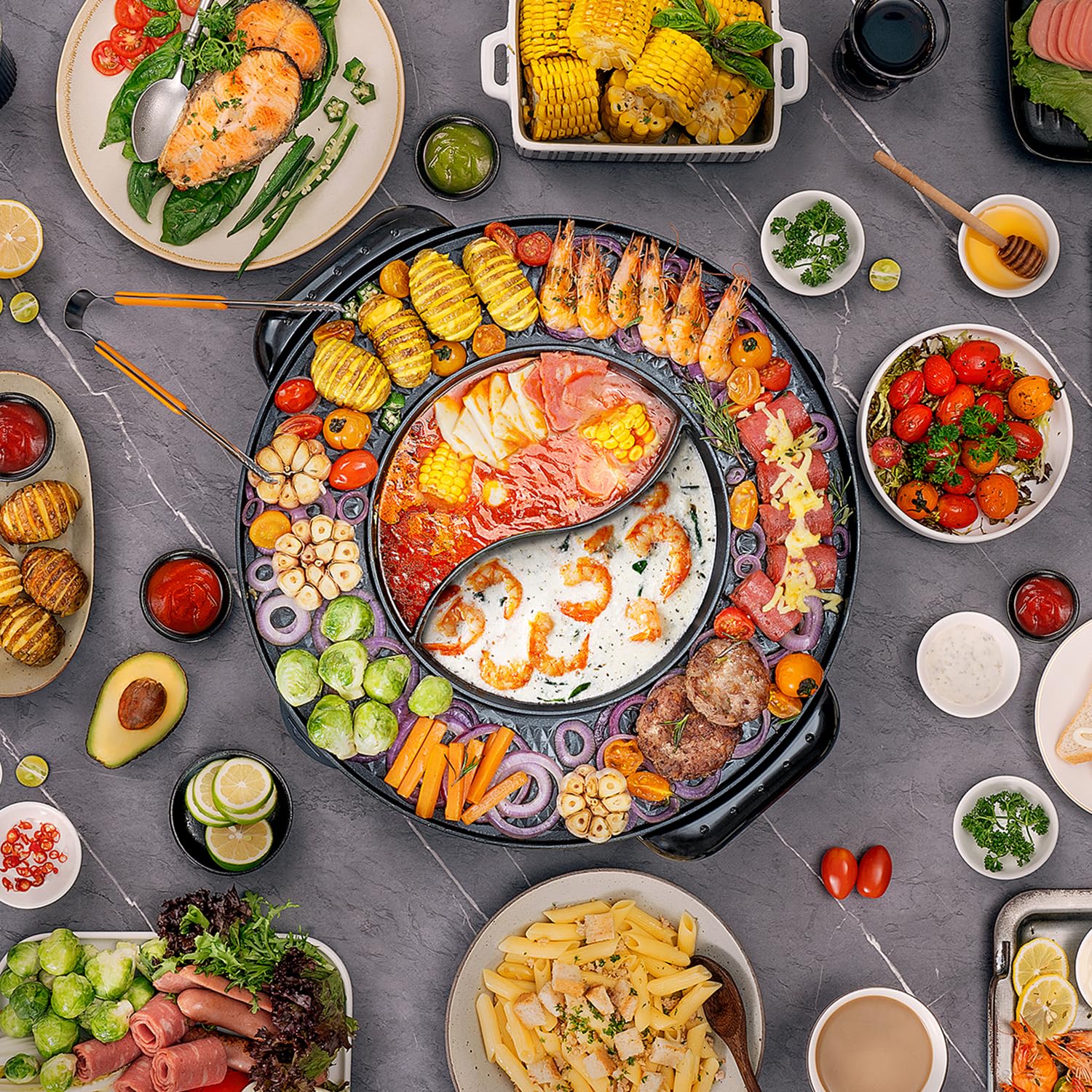 Food Party Hot Pot Grill 2 en 1, tecnología de calentamiento rápido: lista para comidas