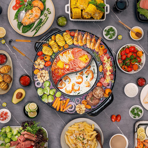 Food Party Hot Pot Grill 2 en 1, tecnología de calentamiento rápido: lista para comidas