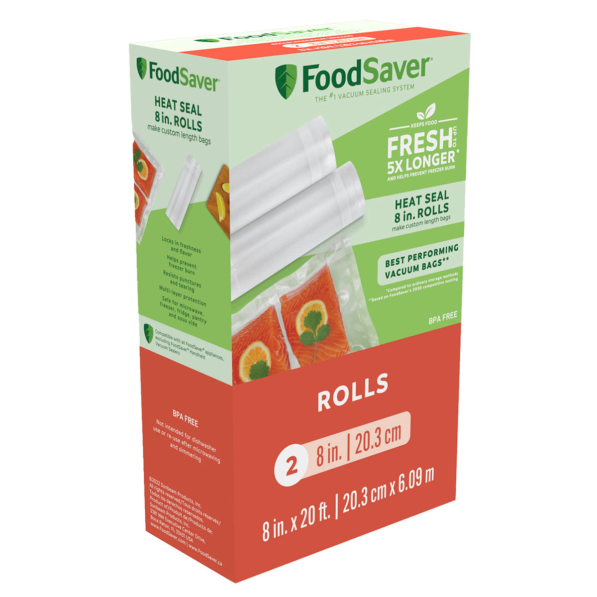 FoodSaver: rollos de 8 pulgadas por 20 pies para bolsas a medida y frescura prolongada