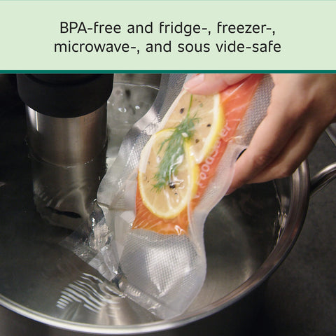 FoodSaver bolsas duraderas y lavables, aptas para reutilizar.