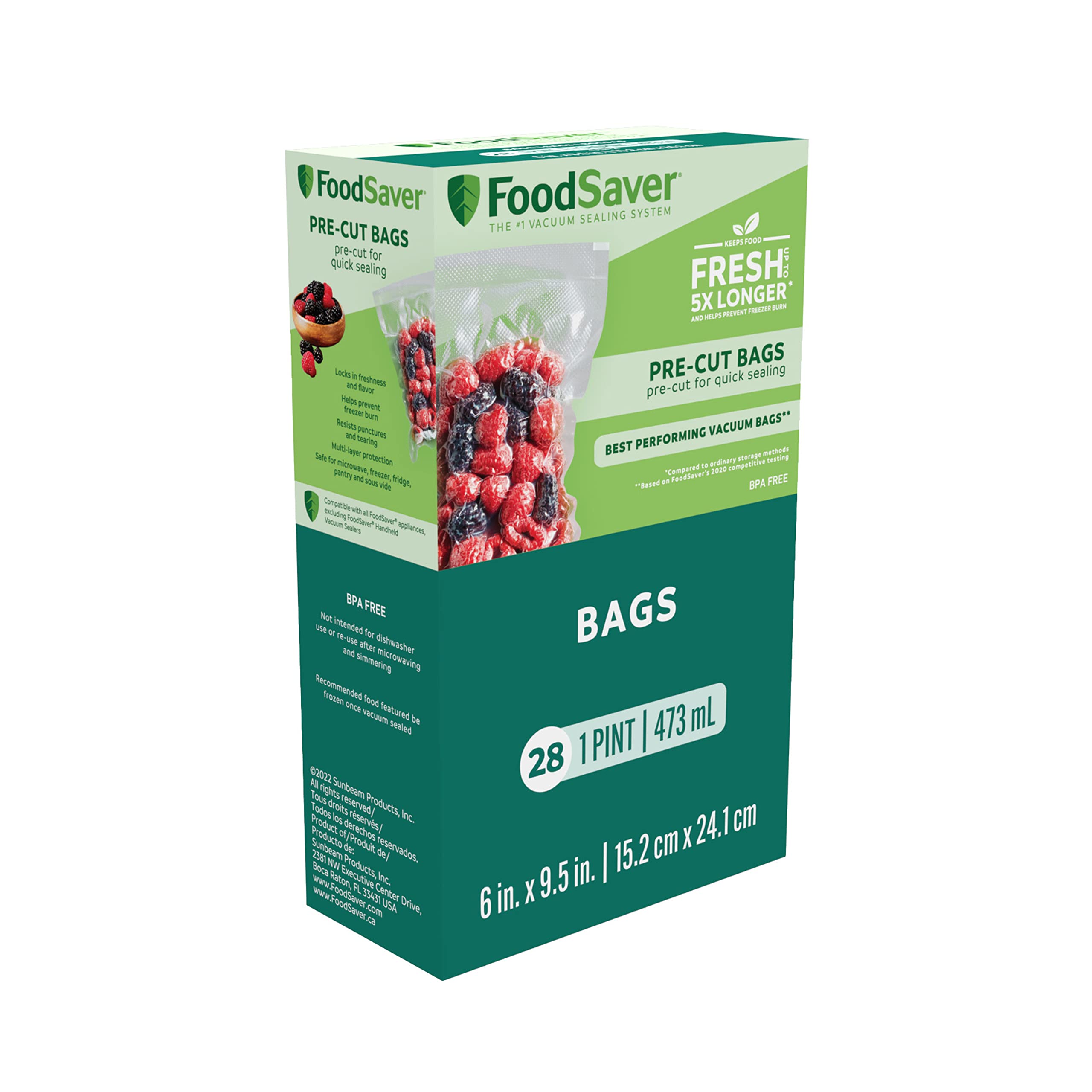 FoodSaver bolsas precortadas de 1 pinta para almacenamiento, sellado sencillo.