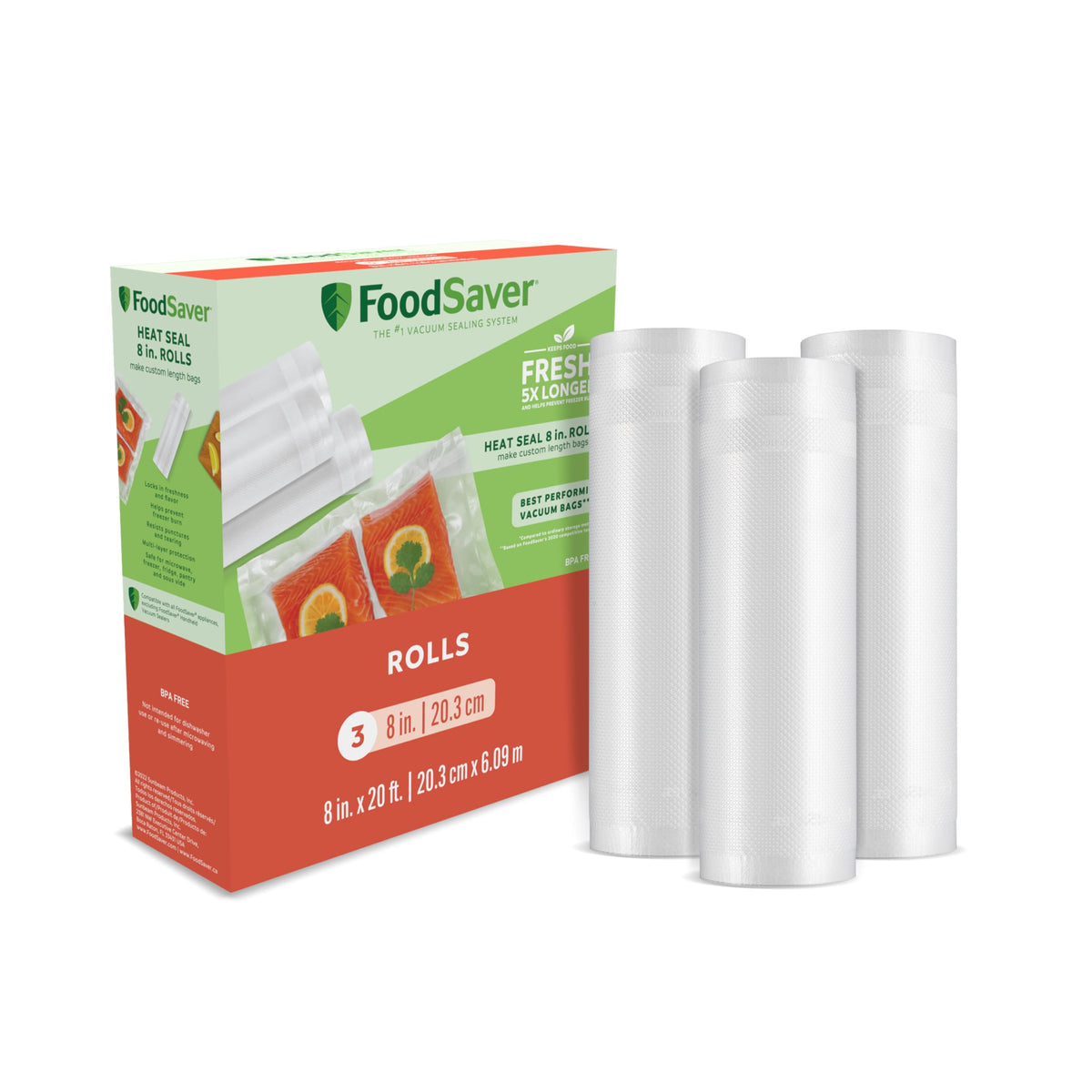 FoodSaver bolsas sellado aire 8x20 para conservar frescura y porciones.