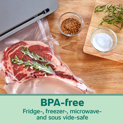 FoodSaver, material sin BPA para seguridad alimentaria y almacenamiento seguro.