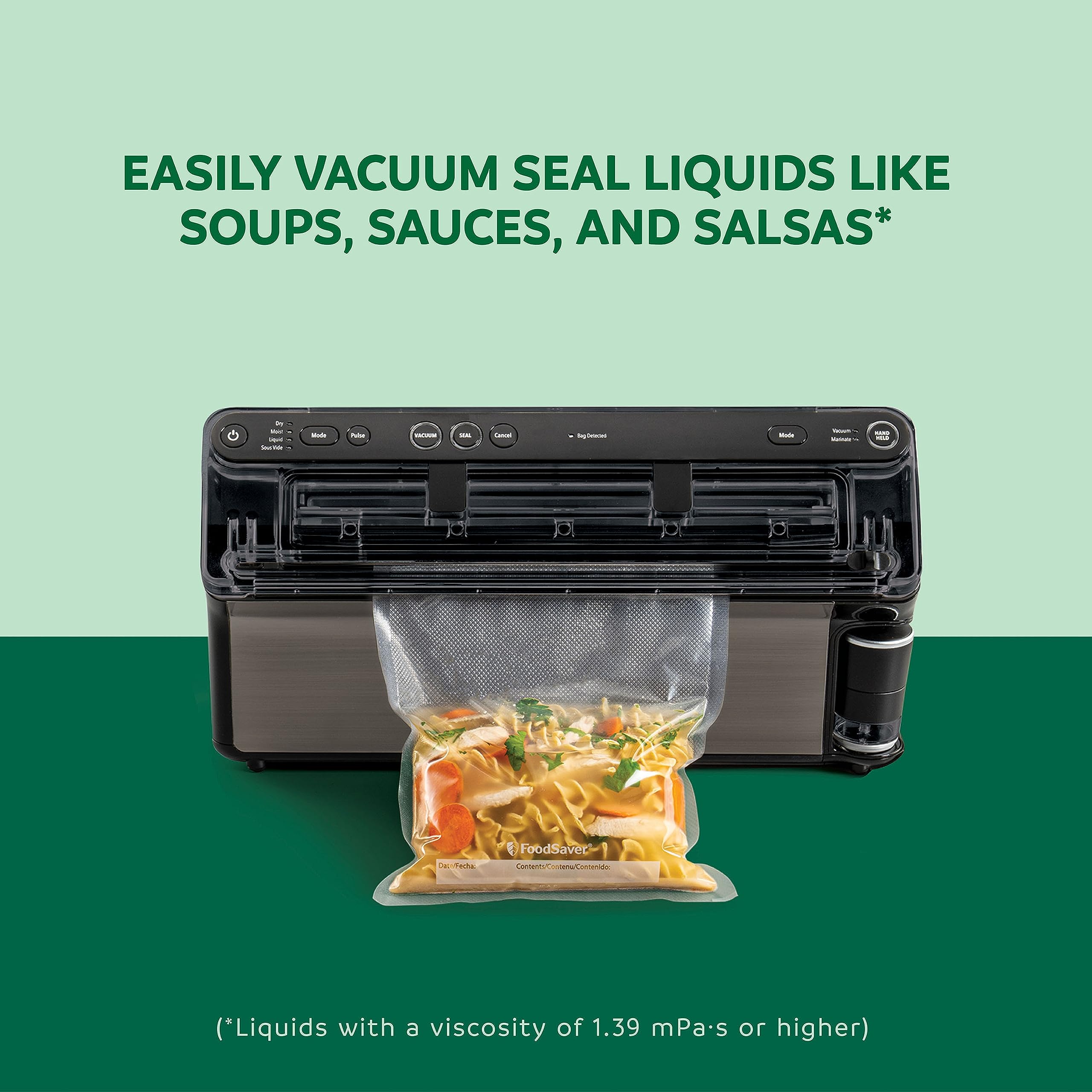 FoodSaver Elite Liquid+ cortador incorporado facilita crear bolsas a medida.
