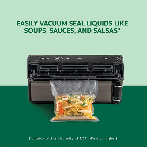 FoodSaver Elite Liquid+ cortador incorporado facilita crear bolsas a medida.