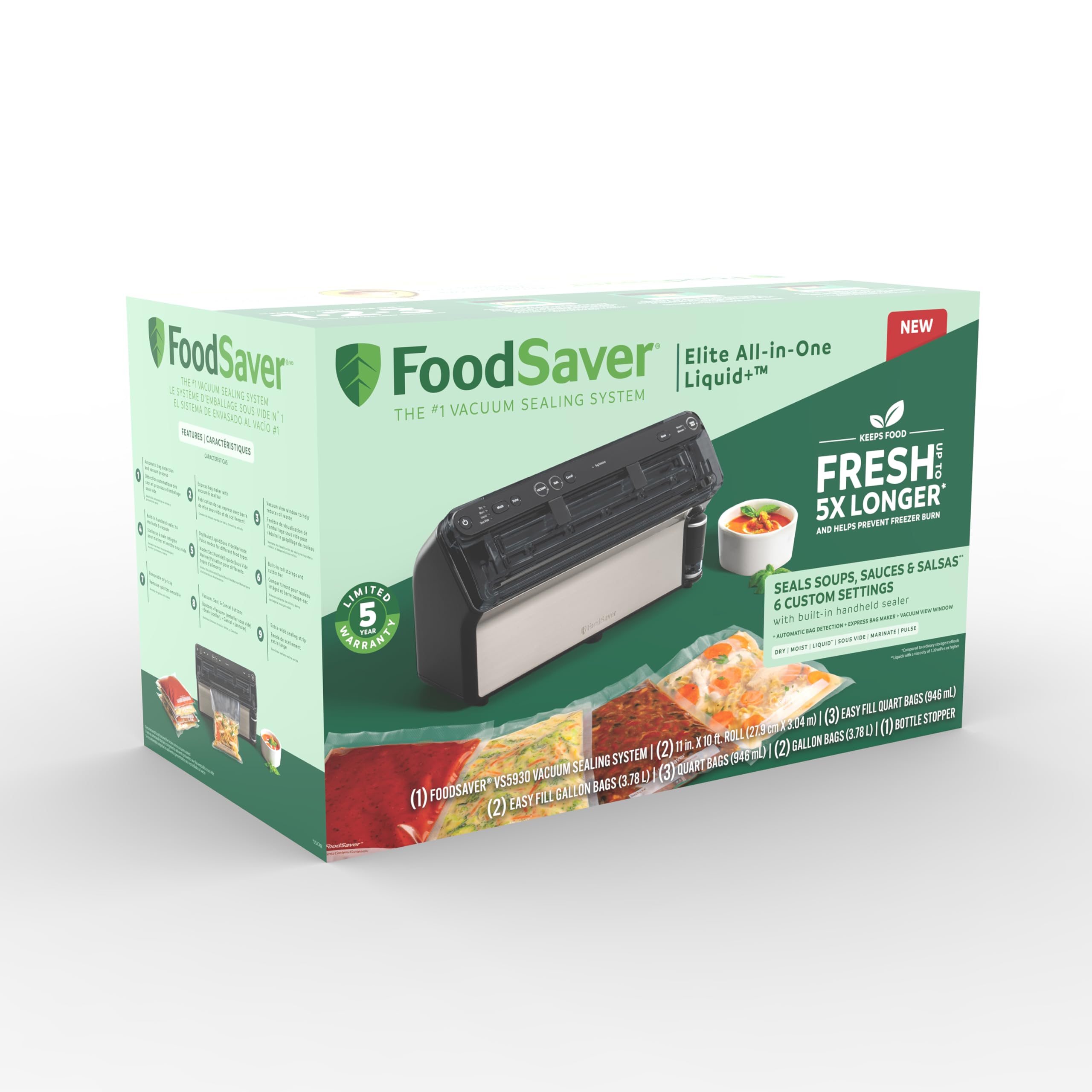 FoodSaver Elite Liquid+ diseño ergonómico para uso cómodo en la cocina.