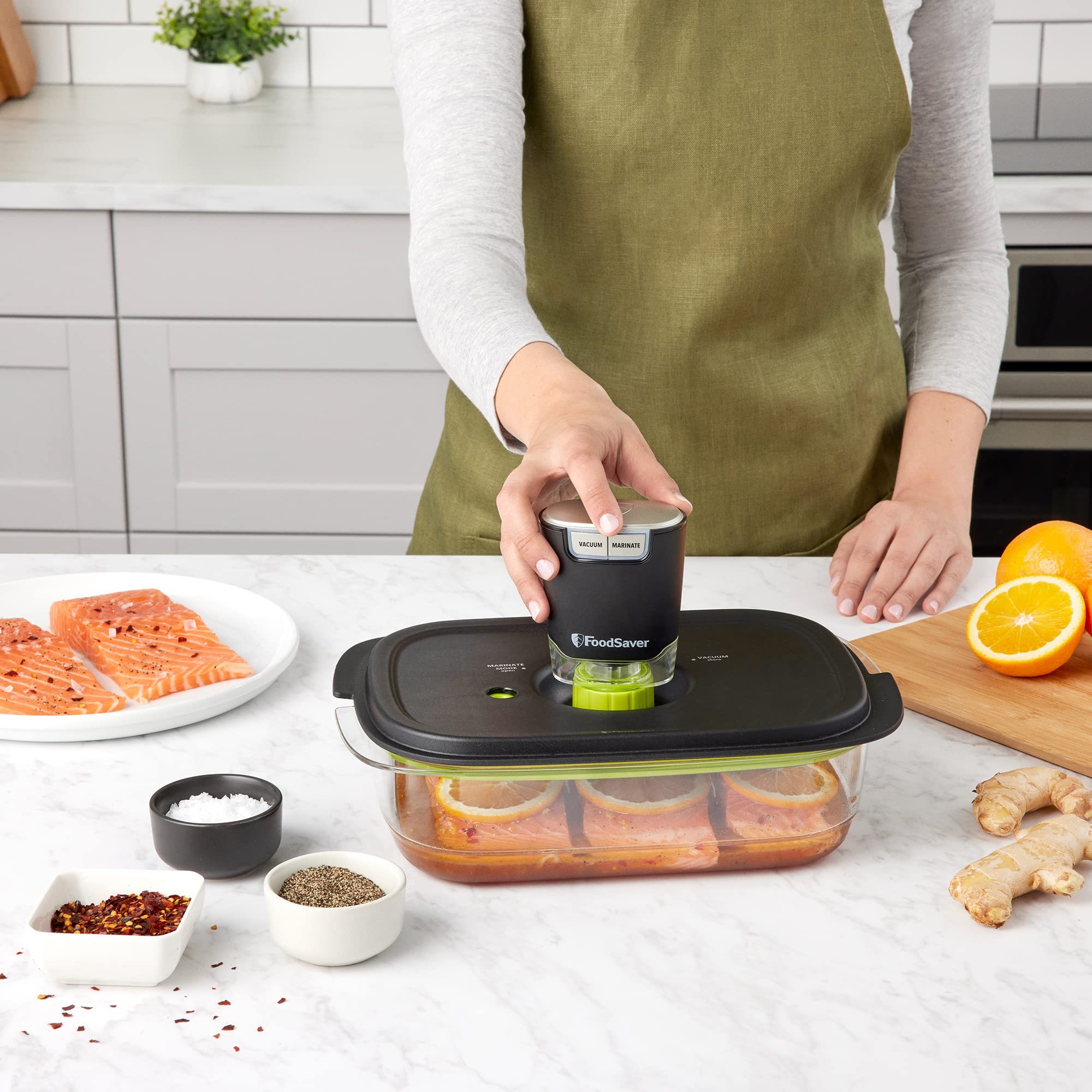 FoodSaver FS2160 set inicial listo para empezar a sellar y marinar