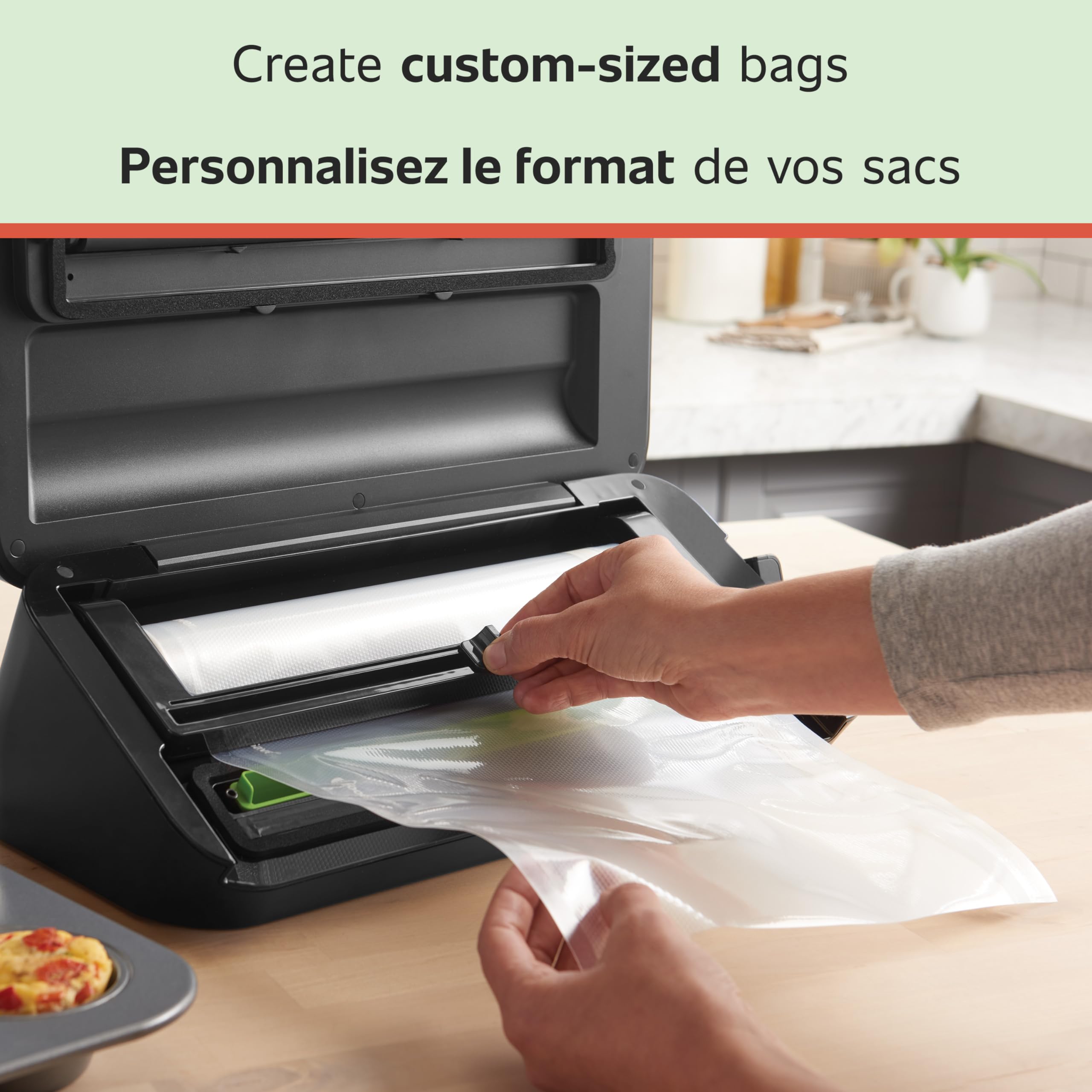 FoodSaver: material multicapa que bloquea humedad y oxígeno para una frescura prolongada.