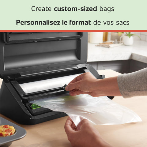 FoodSaver: material multicapa que bloquea humedad y oxígeno para una frescura prolongada.
