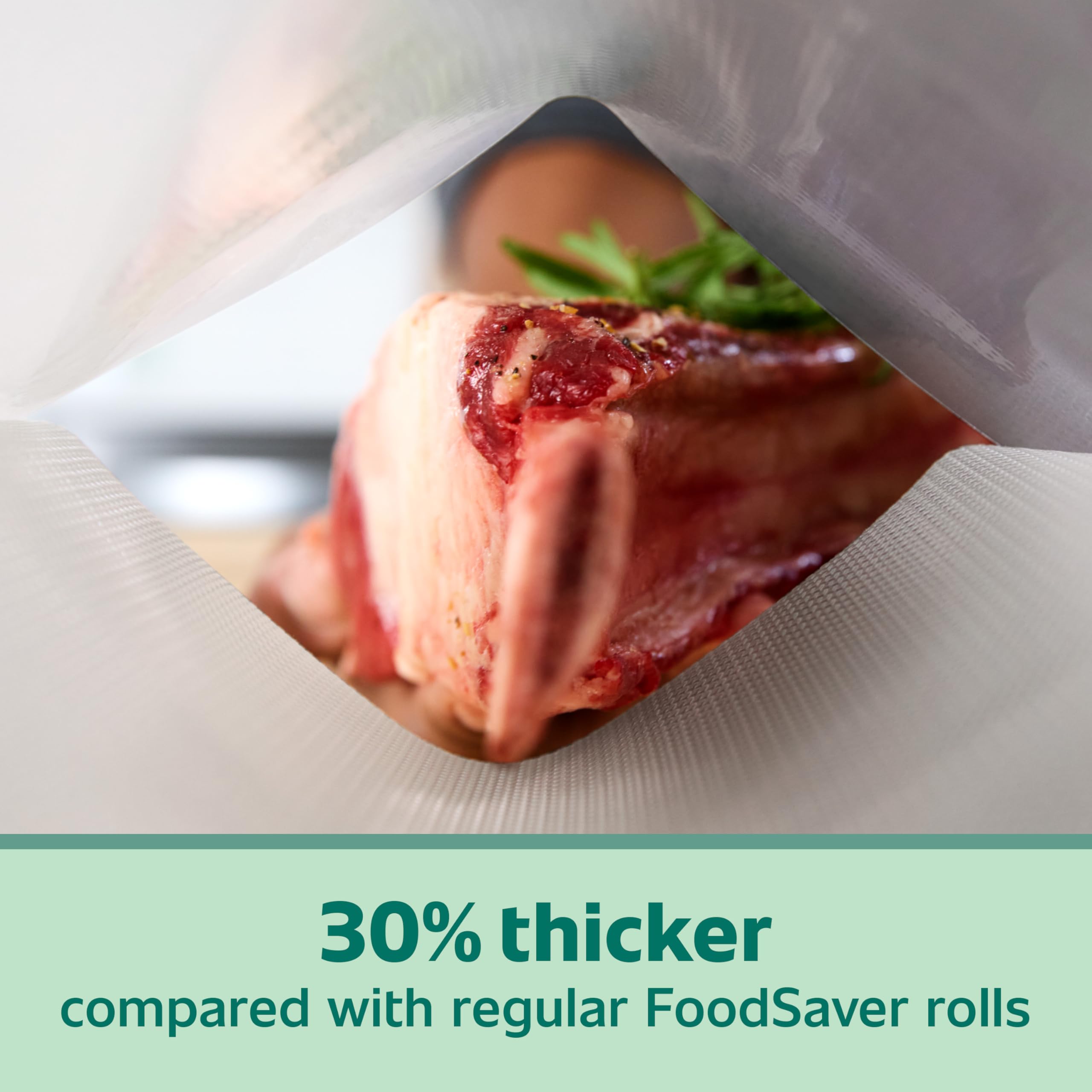 FoodSaver protege alimentos con triple protección contra fugas y desgarros.