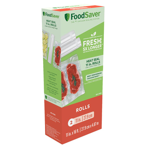 FoodSaver: rollos al vacío 11x16 para bolsas a medida y reducción de desperdicio.