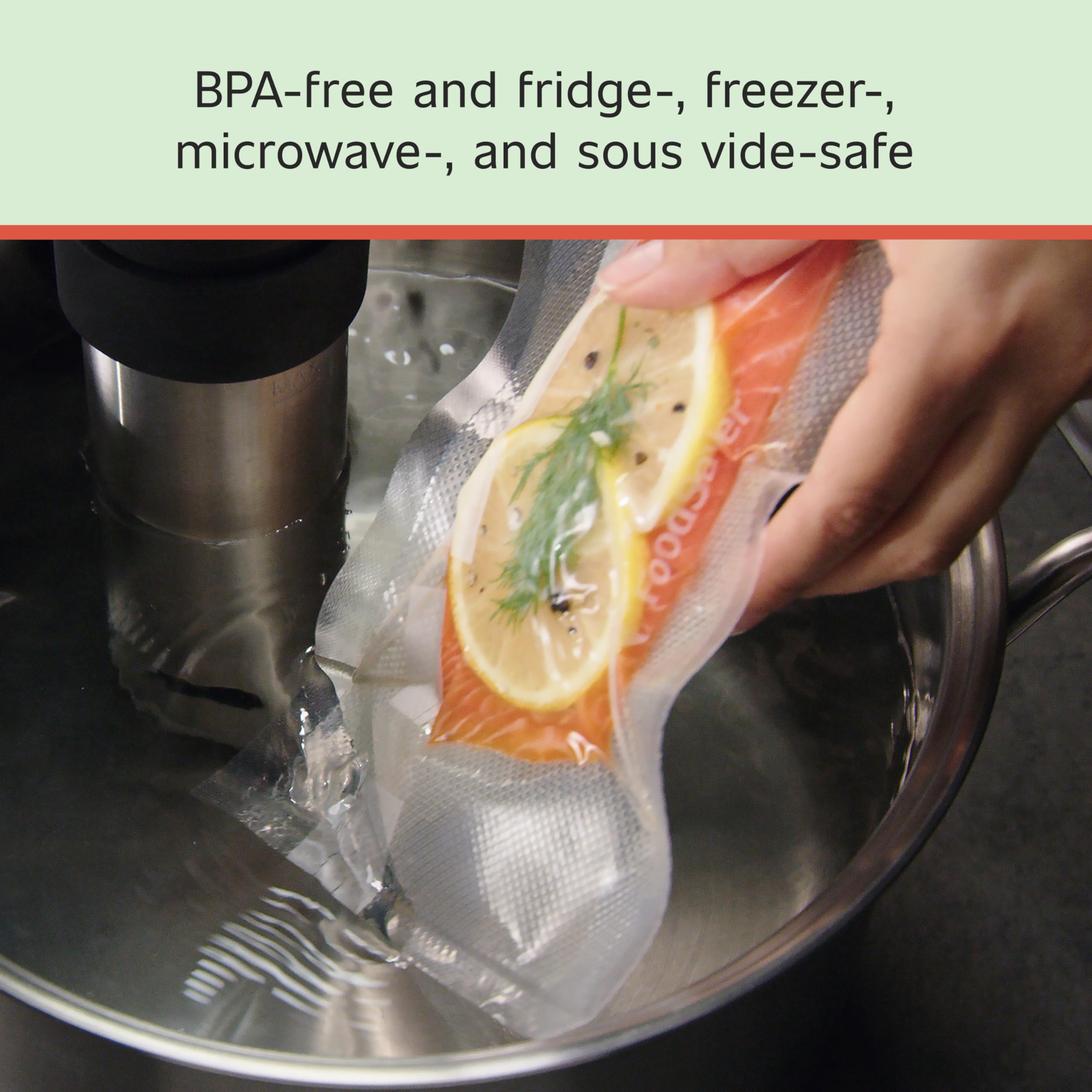 FoodSaver sin BPA para almacenar alimentos crudos o cocidos con seguridad.