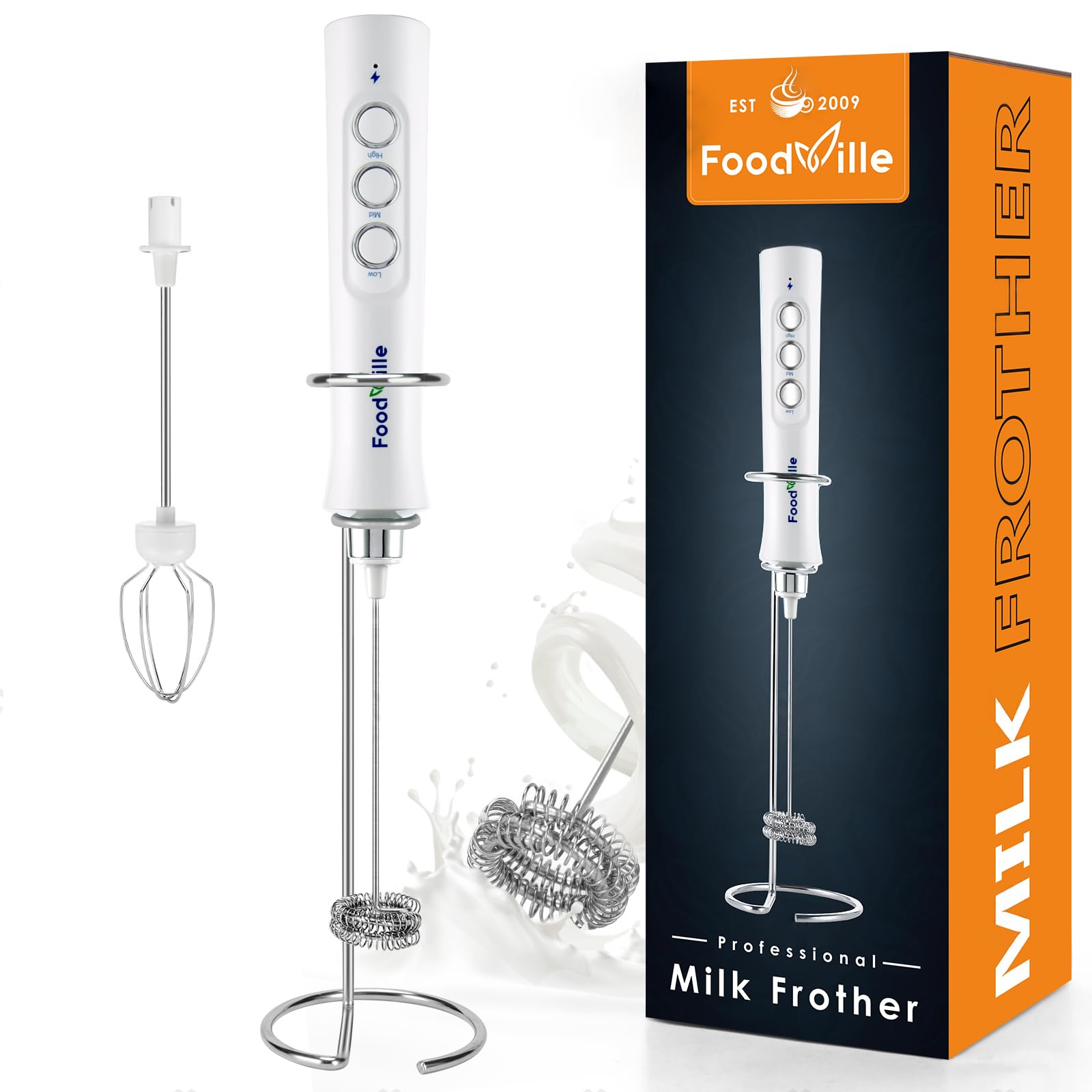 FoodVille MF02 batidor leche inoxidable para espuma suave y cremosa
