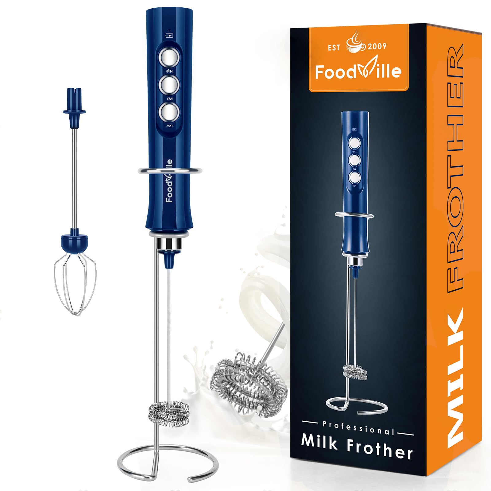 FoodVille MF02 batidora de leche recargable con batidor de acero inoxidable para espumar crema suave