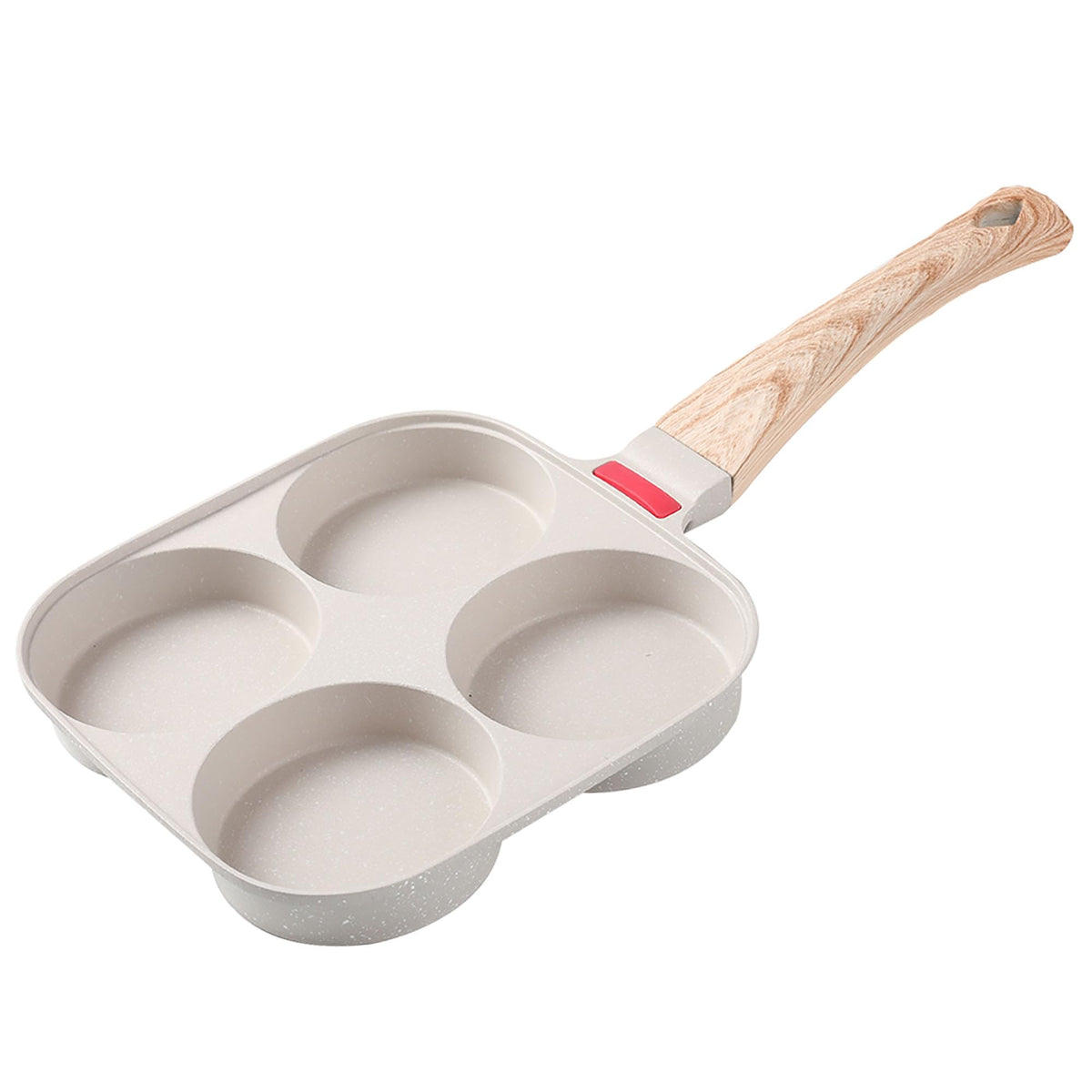 Foorey Home Egg Pan con cuatro cavidades, ideal para desayunos variados.