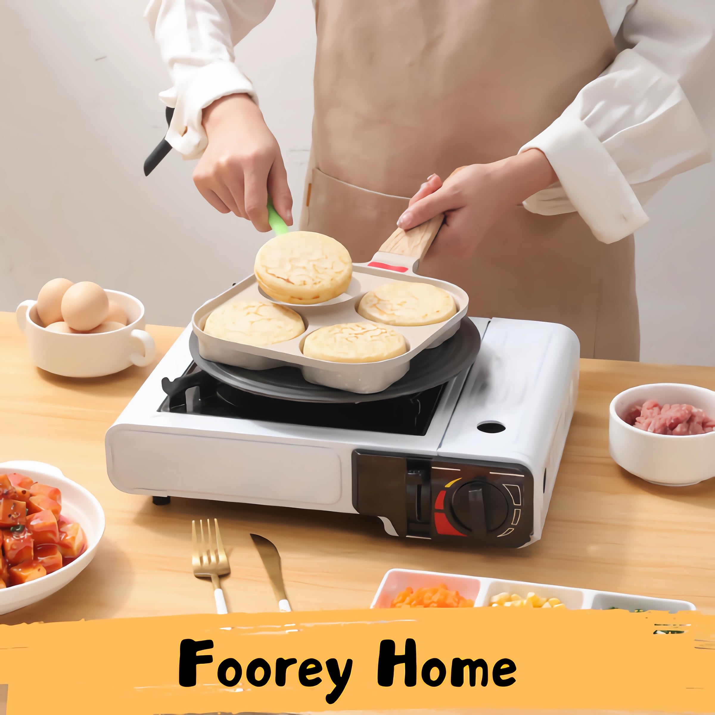 Foorey Home Egg Pan sin tapa, práctica para control de cocción.