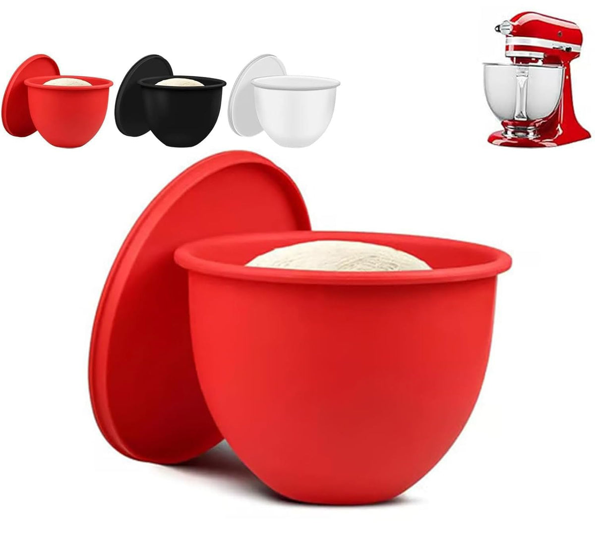 Foouhi bol para KitchenAid con forro de silicona rojo, ideal para batidos y mezclas limpias.