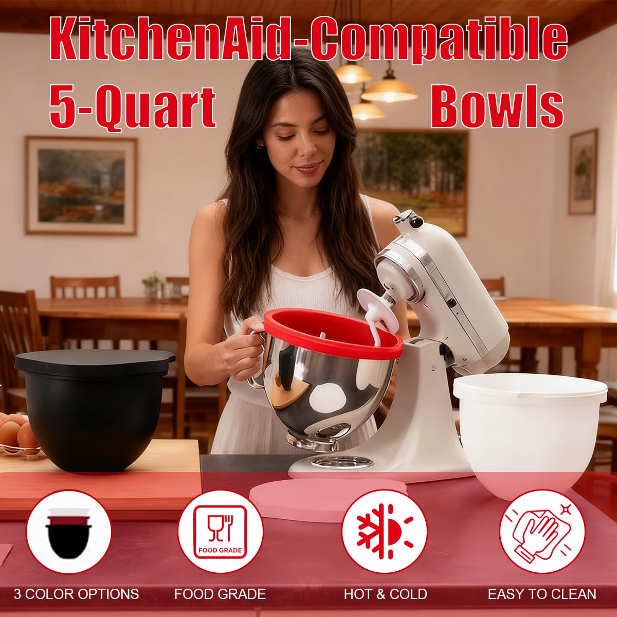 Foouhi tapas de almacenamiento rojas para cuencos KitchenAid, conservan sabores separados.