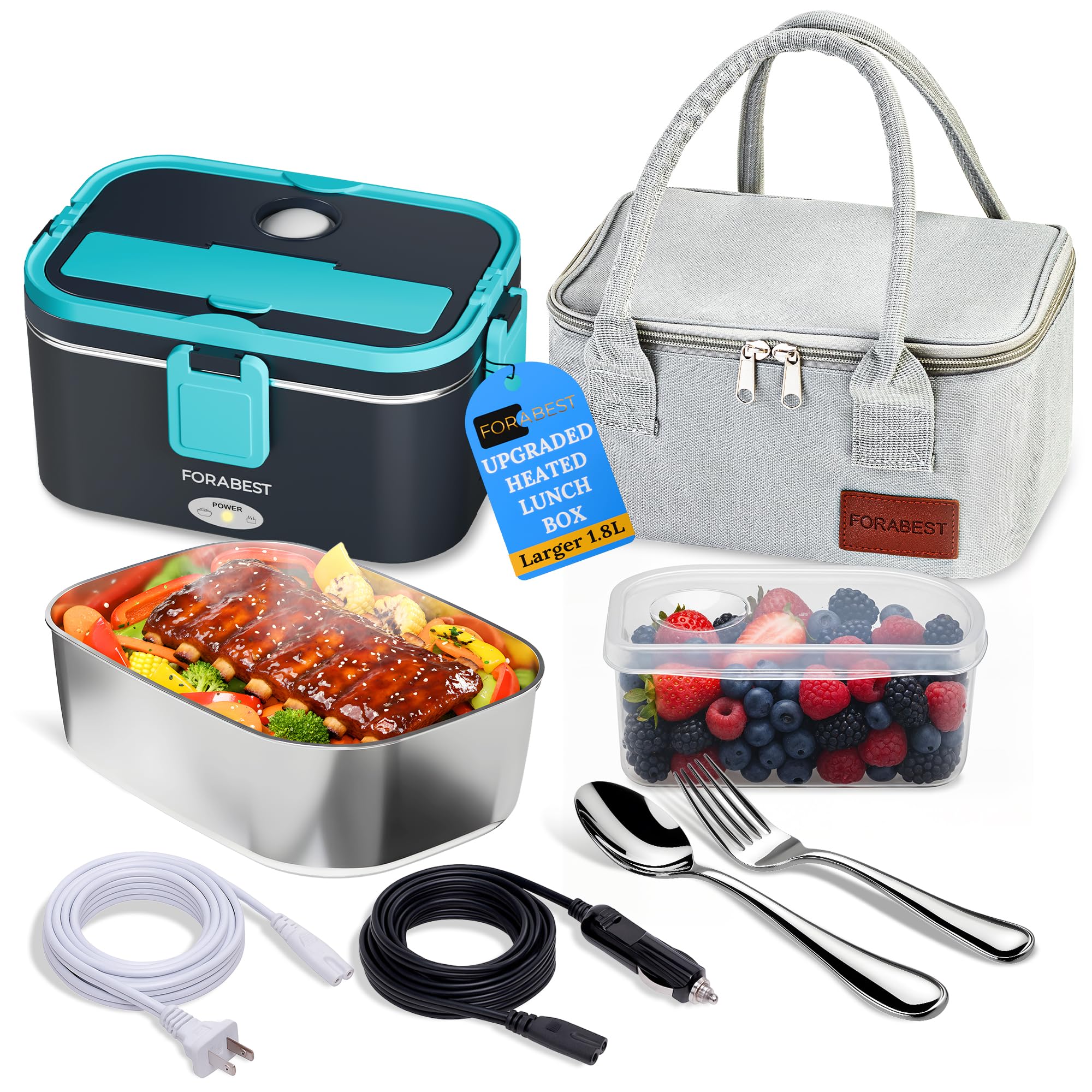 FORABEST caja térmica 80W, contenedor de acero inoxidable de 1.8L para comidas calientes.