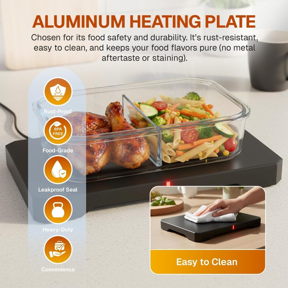 FORABEST lonchera eléctrica sin bandeja interna ofrece flexibilidad con tus recipientes.