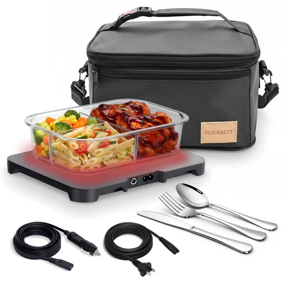 FORABEST lonchera eléctrica utensilios completos para comer cómodo en cualquier lugar.