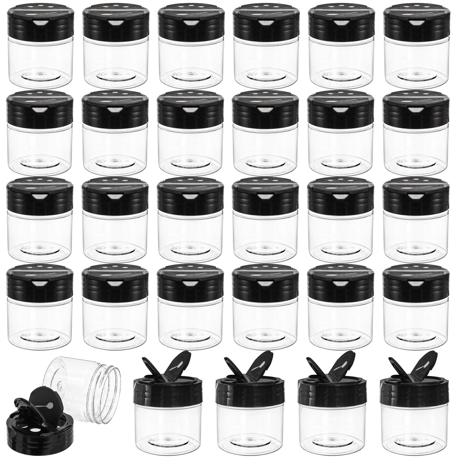 Foraineam jarras plásticas claras 4 oz con tapas flip negras para especias.
