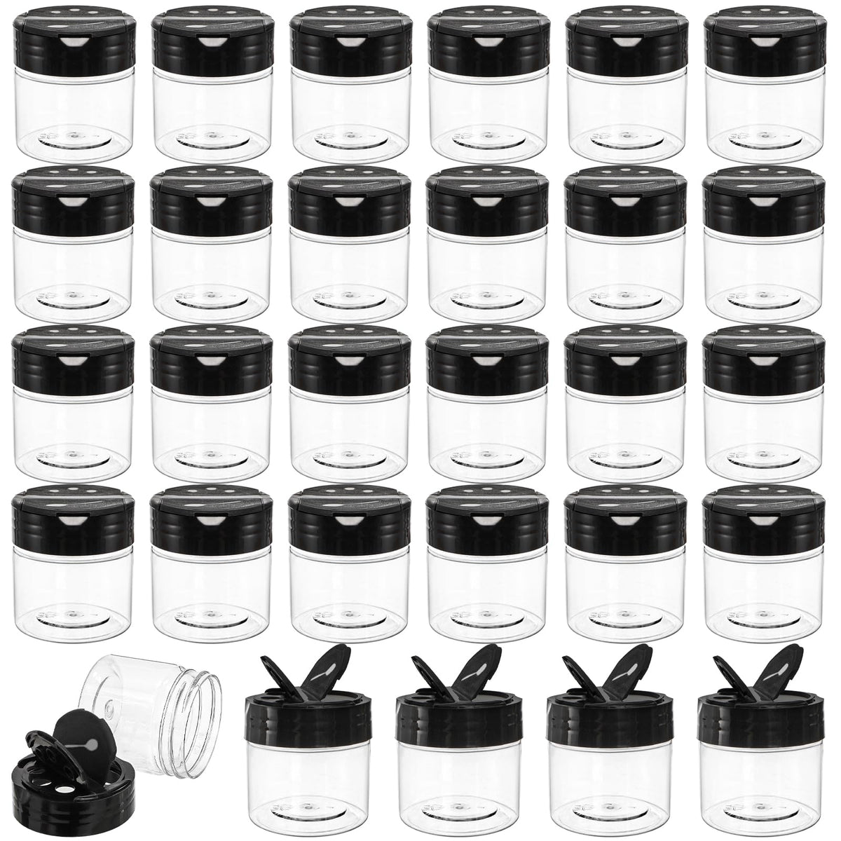 Foraineam jarras plásticas claras 4 oz con tapas flip negras para especias.
