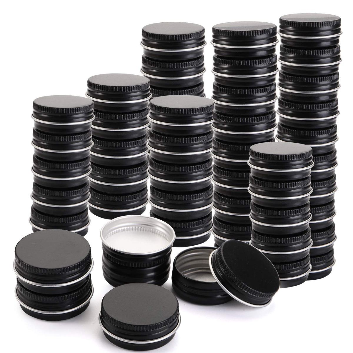 Foraineam: lata de aluminio 0,5 oz negro mate, vista superior, ideal para bálsamos.