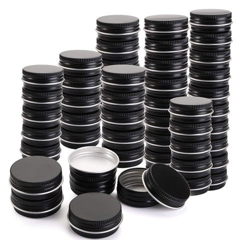 Foraineam: lata de aluminio 0,5 oz negro mate, vista superior, ideal para bálsamos.