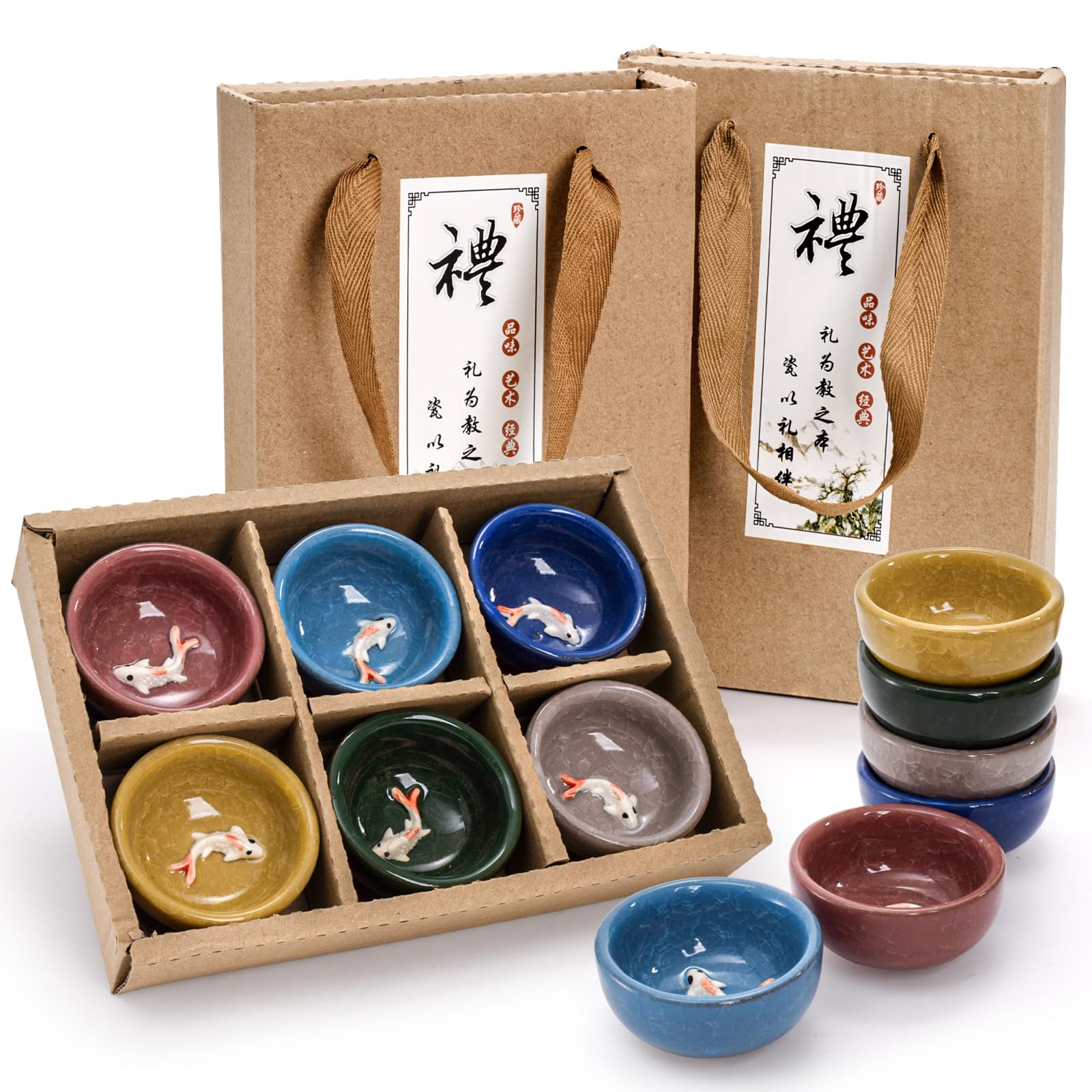 Foraineam tazas sake cerámica, 12 piezas en caja regalo; ideal para regalo.