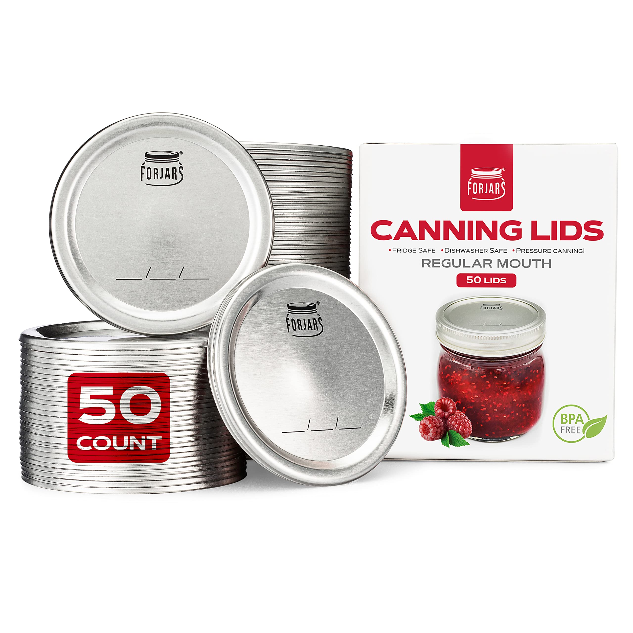 FORJARS tapas-latas-boca-regular 50-pack para sellado hermético y preservación.
