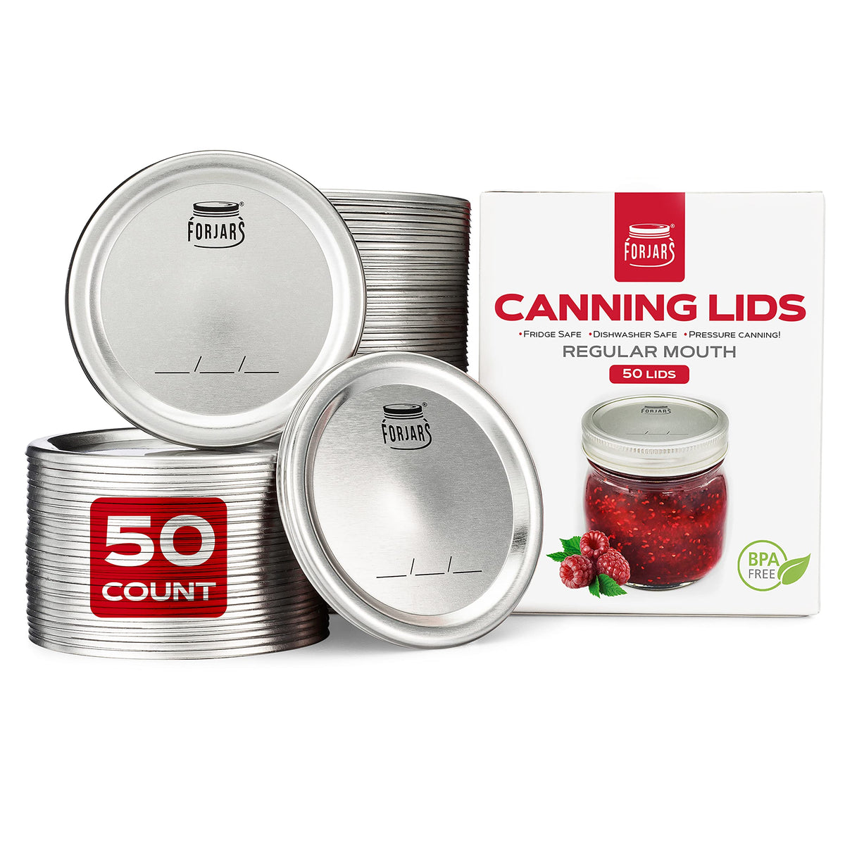 FORJARS tapas-latas-boca-regular 50-pack para sellado hermético y preservación.