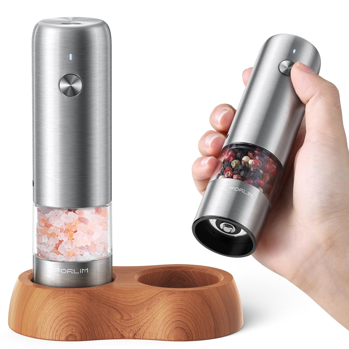 FORLIM mini molinillo sal y pimienta con base de madera, diseño práctico para la mesa