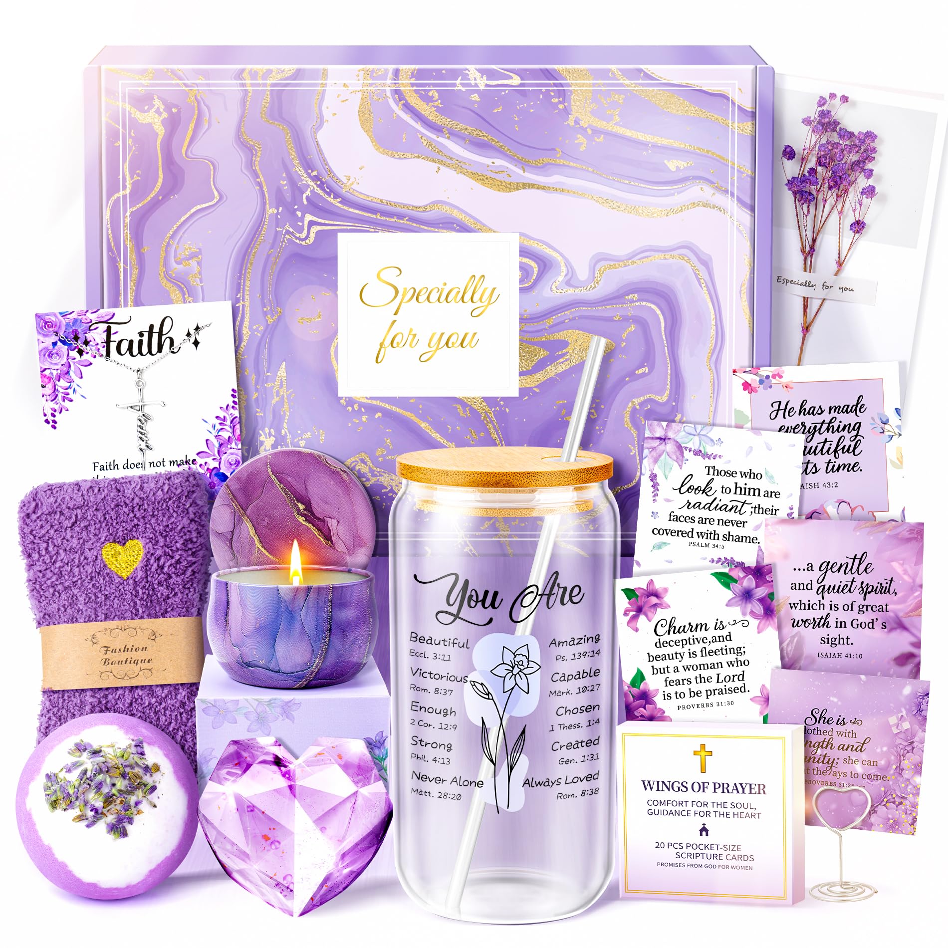 Fortuning's JDS canasta cristiana púrpura para mujer, regalo inspirador y significativo.