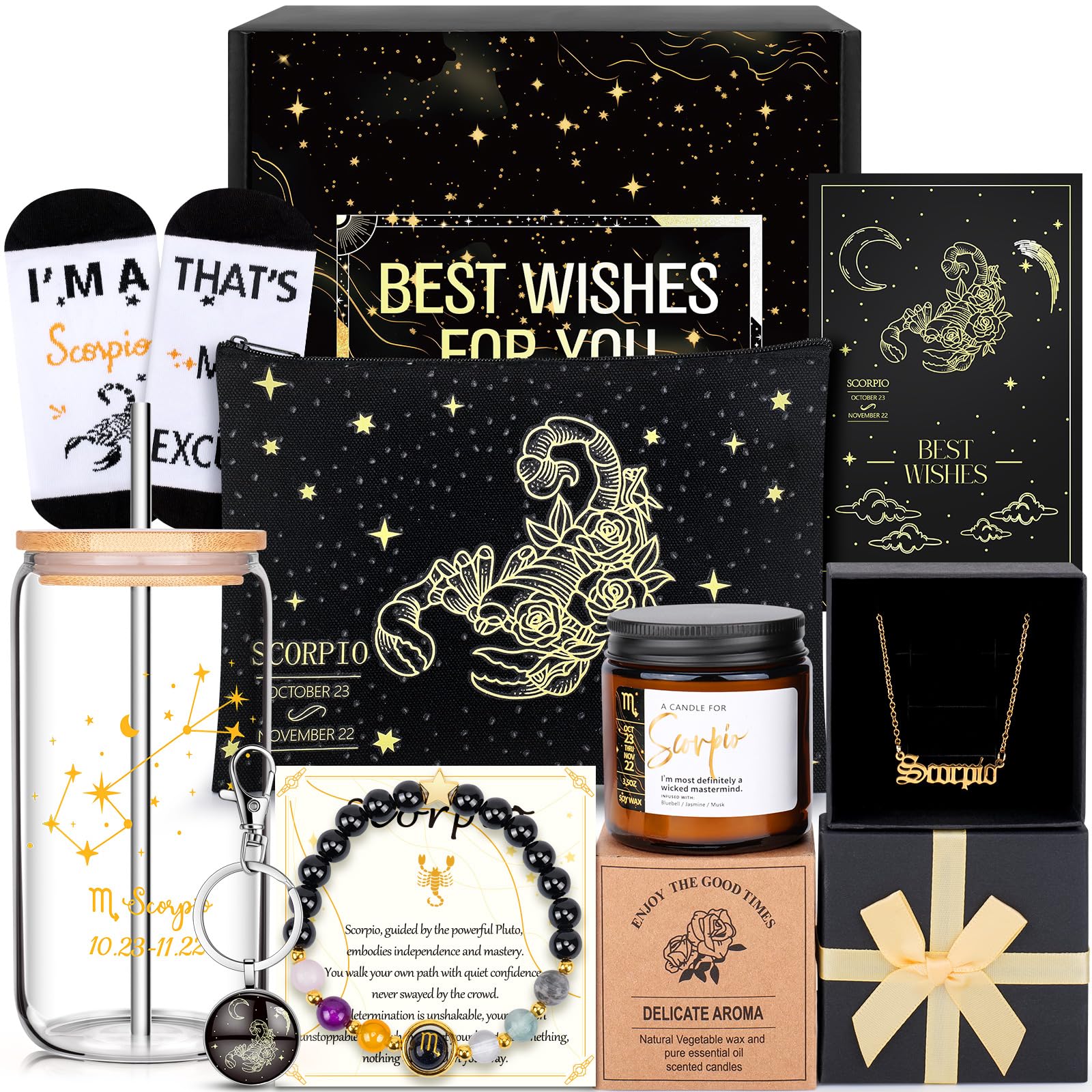 Fortuning's JDS cesta regalos Escorpio cumpleaños para mujer, ideal para celebrar con estilo