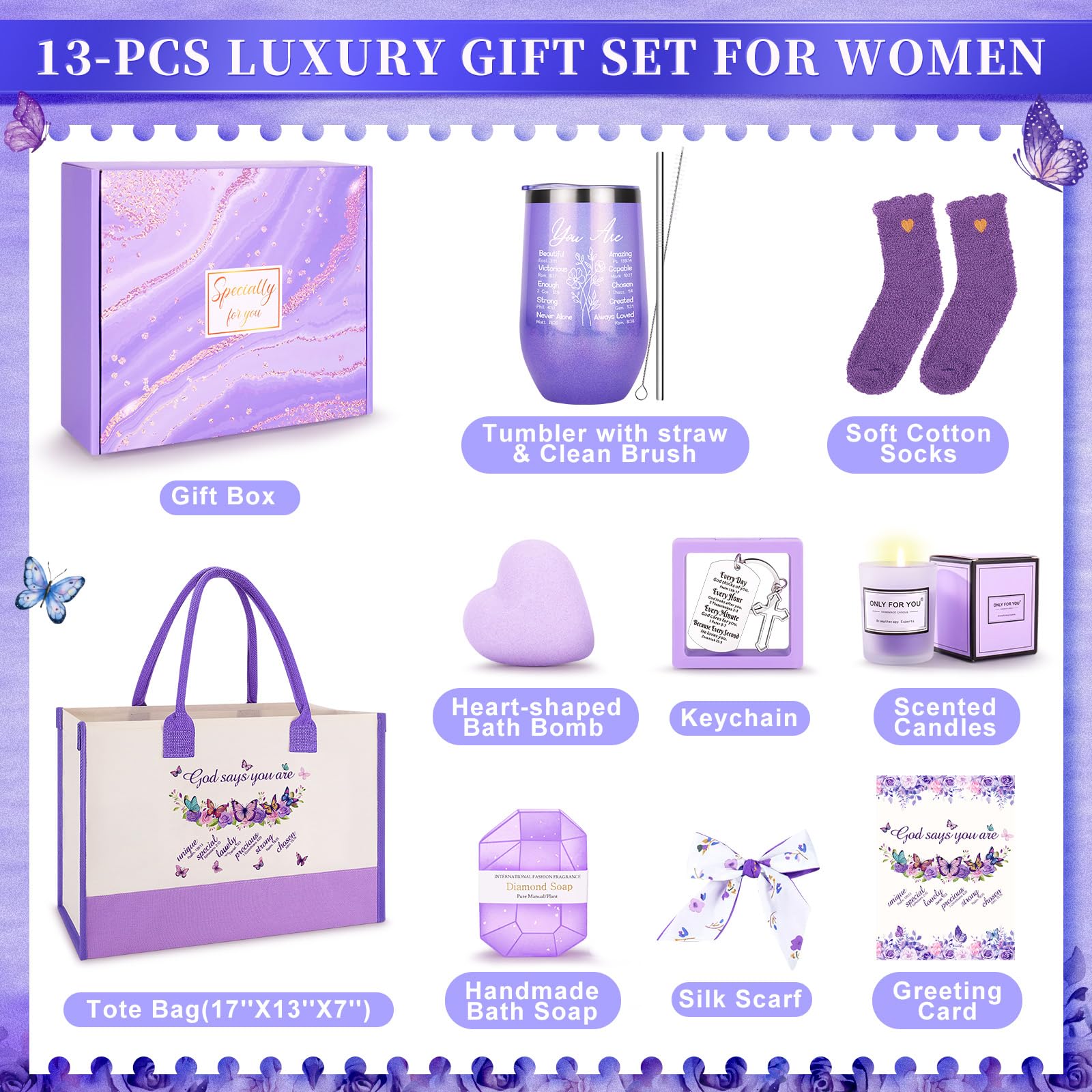 Fortuning's JDS cesta regalo lavanda, embalaje elegante para ella.