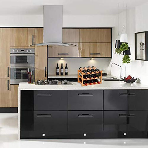 FOSTERSOURCE estante vino bambú tres niveles, diseño en forma de ola para cocina