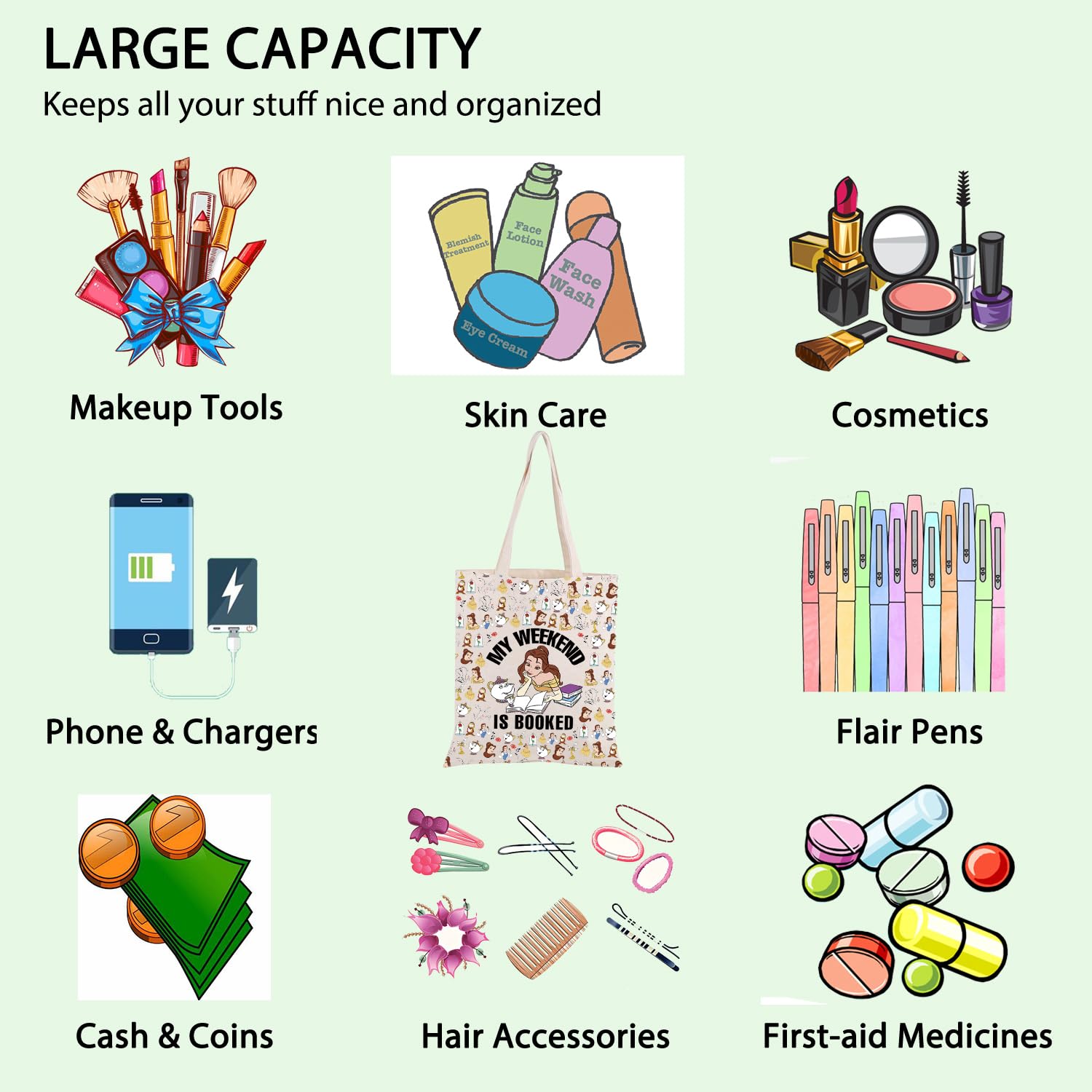 FOTAP bolsa de compras Princesa Belle Doble Costura: resistente para uso diario.