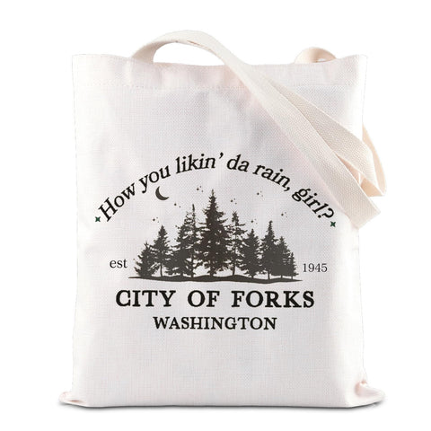 Fotap bolsa tote Ciudad de Forks: logo distintivo para fans temáticos.