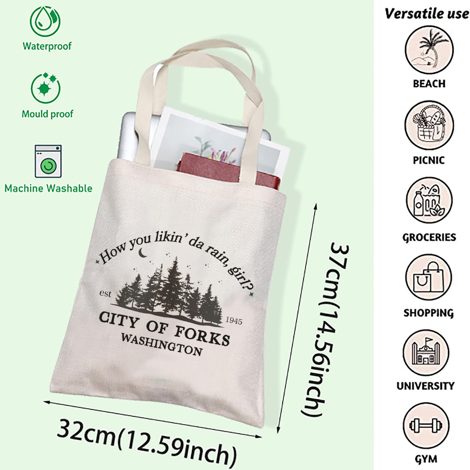 Fotap tote con doble costura y correas resistentes para uso diario.