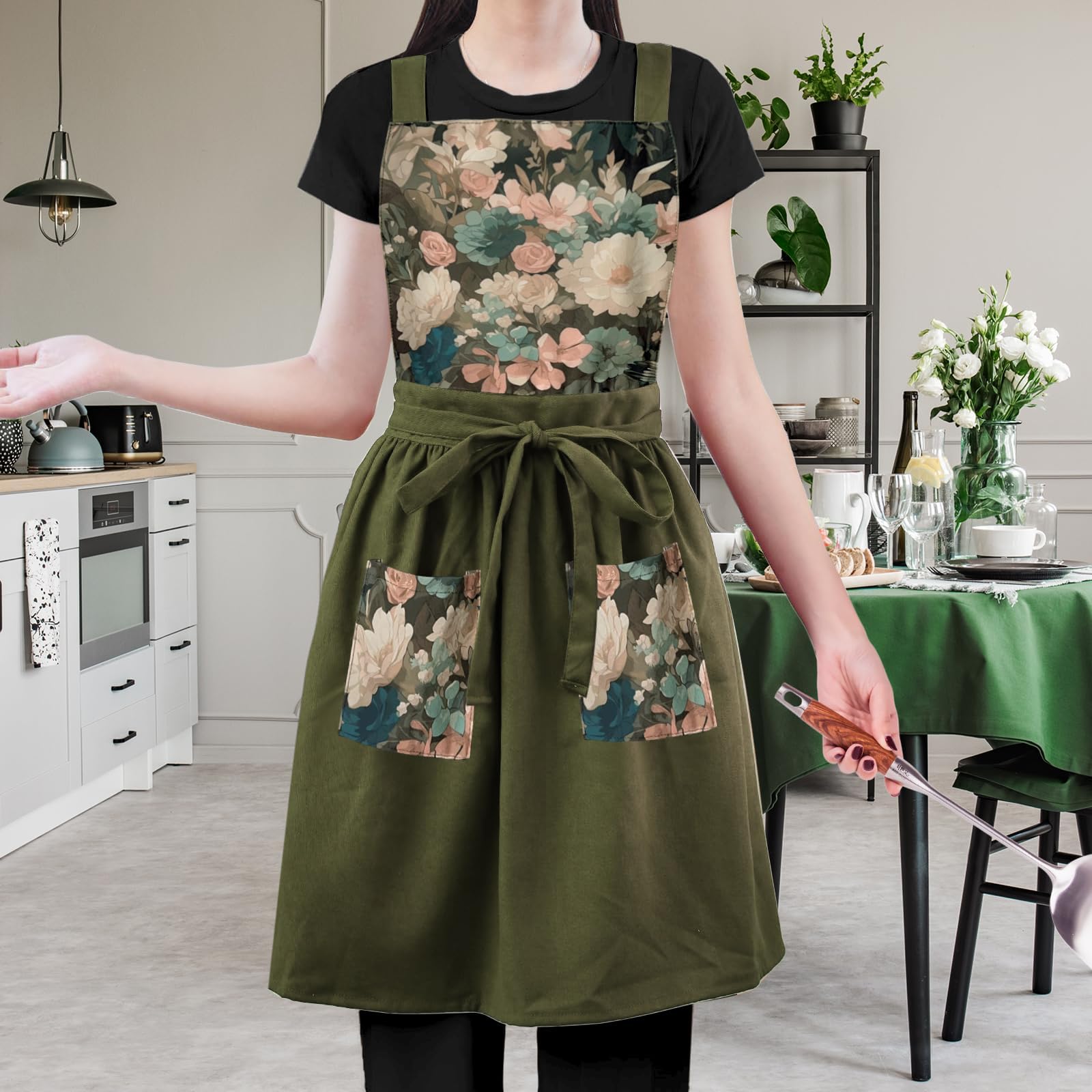 Delantal FOTVEFLEIR para cocina y jardín, bolsillos prácticos a mano