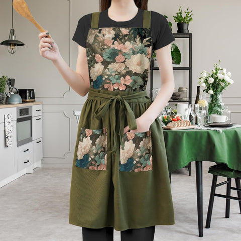Delantal FOTVEFLEIR con flores coloridas realza el estilo al cocinar