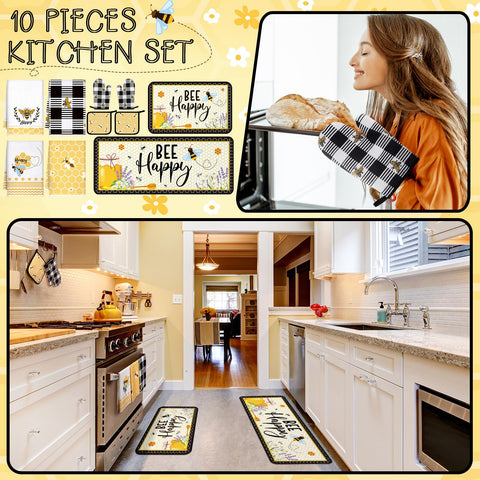 Alfombras de cocina con abeja y decoración rústica