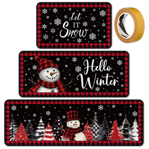 Alfombra Fourluoo para cocina con muñeco de nieve, añade calidez festiva a tu cocina.