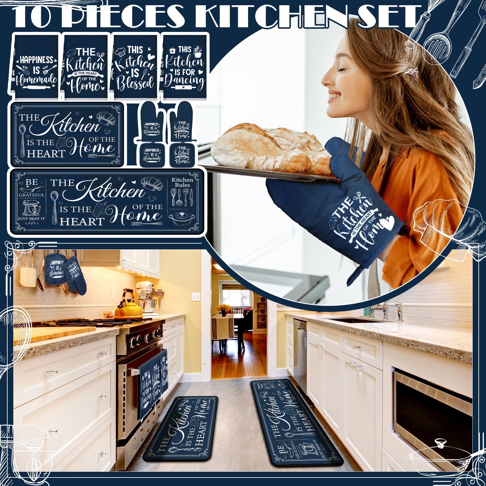 Alfombra Fourluoo cocina rustica 80x50 cm, antideslizante para mayor seguridad