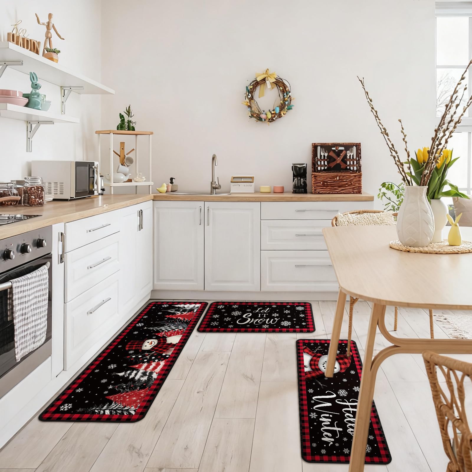 Conjunto de tres alfombras navideñas Fourluoo para cocina, perfecto para entradas.