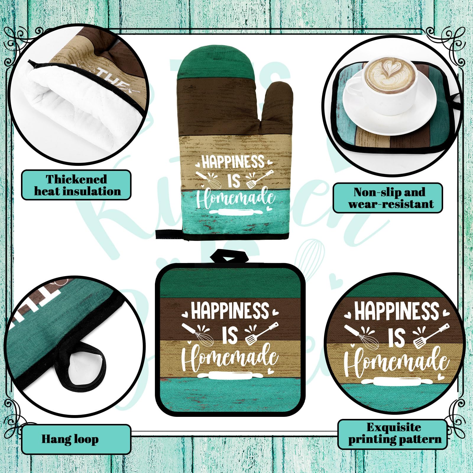 Conjunto decorativo Fourluoo para cocina verde: estilo rústico y práctico