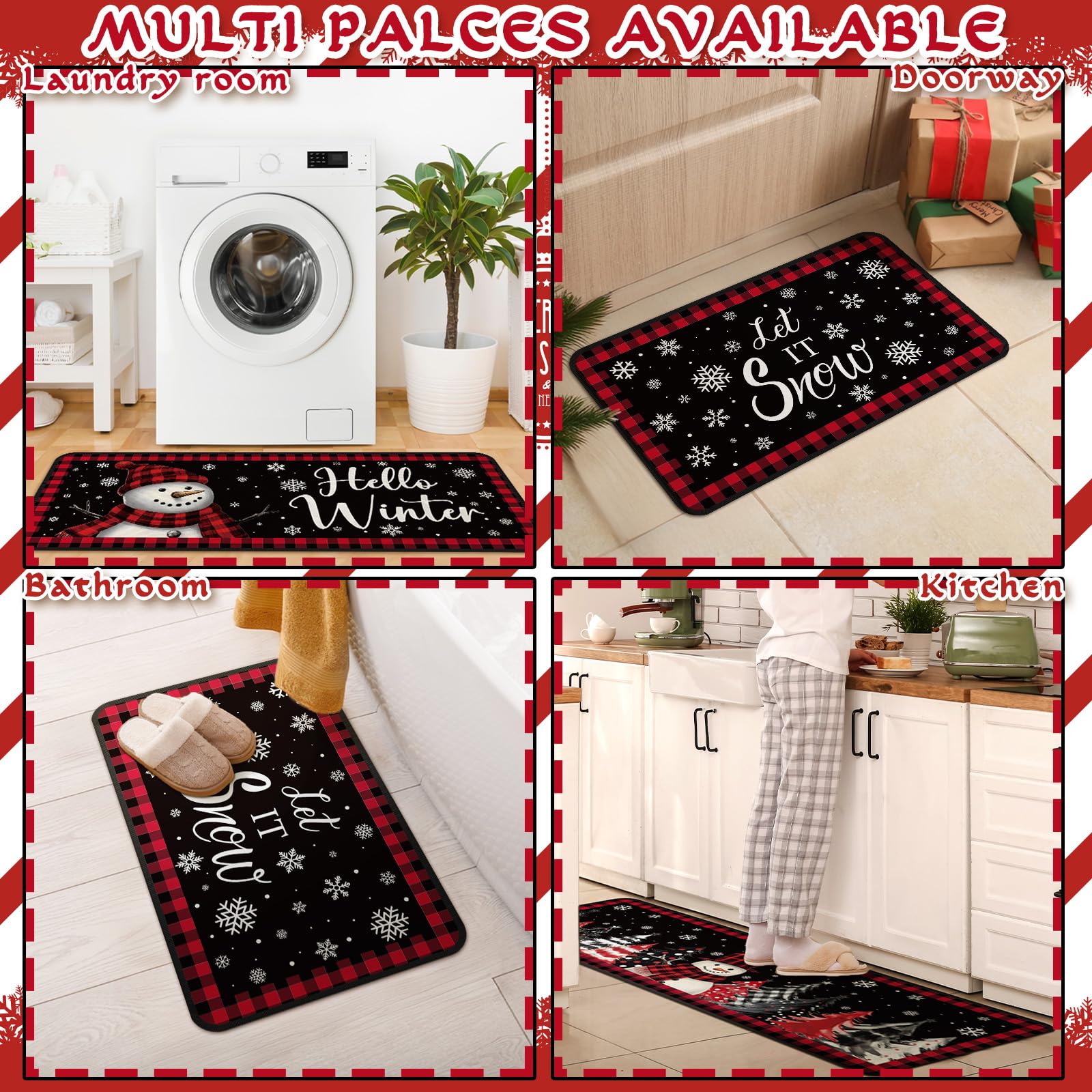 Decoración hogareña festiva: alfombras Fourluoo para cocina, tipo navidad.