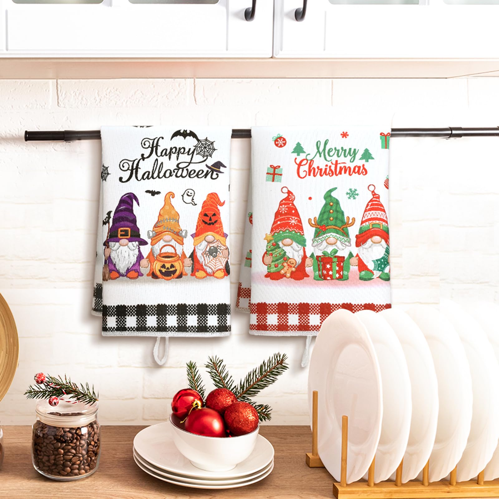 Fourluoo diseños de gnomos temporada: toallas de cocina con motivos festivos.