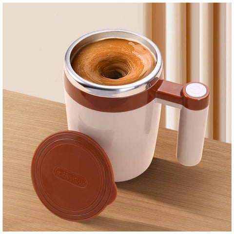 Taza FOVNOT con mezcla automática y tapa, ideal para café en casa.
